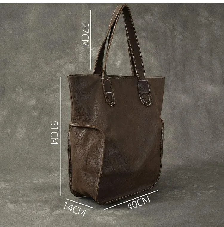 Leather Mens Womens 16" Tote Shoulder Bag Large Black Tote Bag Side Bag For Men
