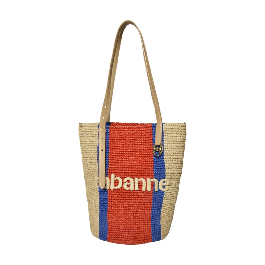 Logo Natural And Red Raffia Tote Bag