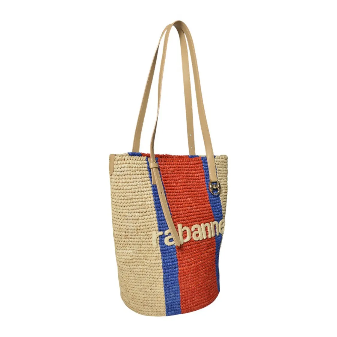 Logo Natural And Red Raffia Tote Bag