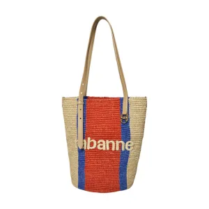 Logo Natural And Red Raffia Tote Bag