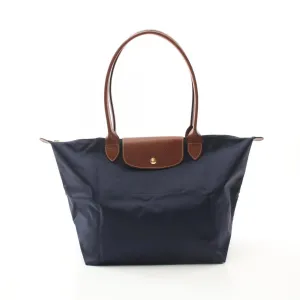 Longchamp Navy Canvas Leather Tote Bag (Pre-Owned)