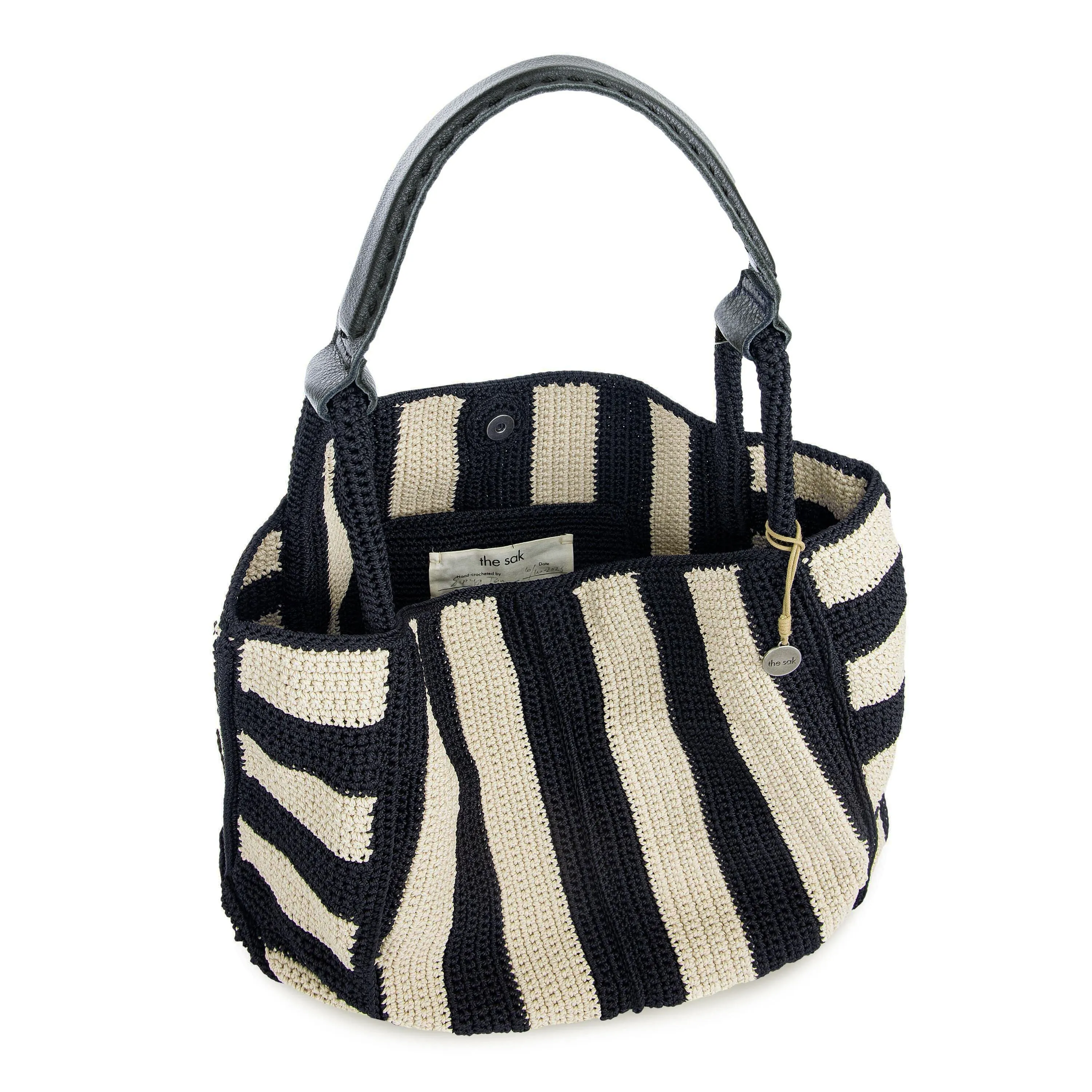 Los Feliz Large Tote - Hand Crochet - Black Stripe