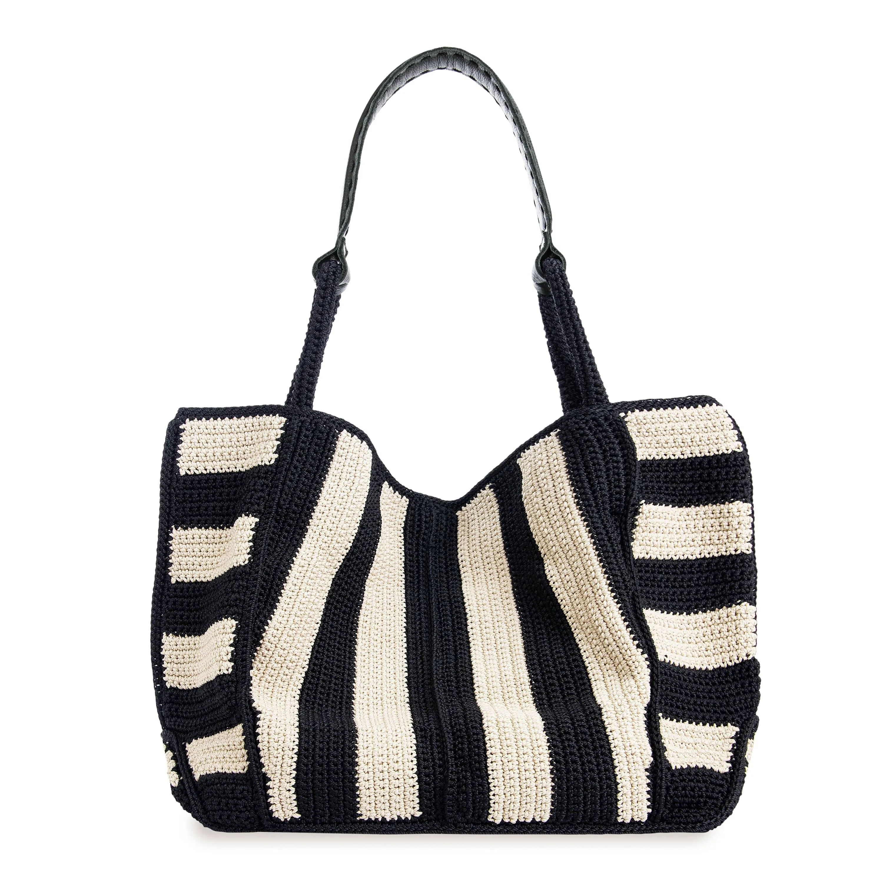 Los Feliz Large Tote - Hand Crochet - Black Stripe
