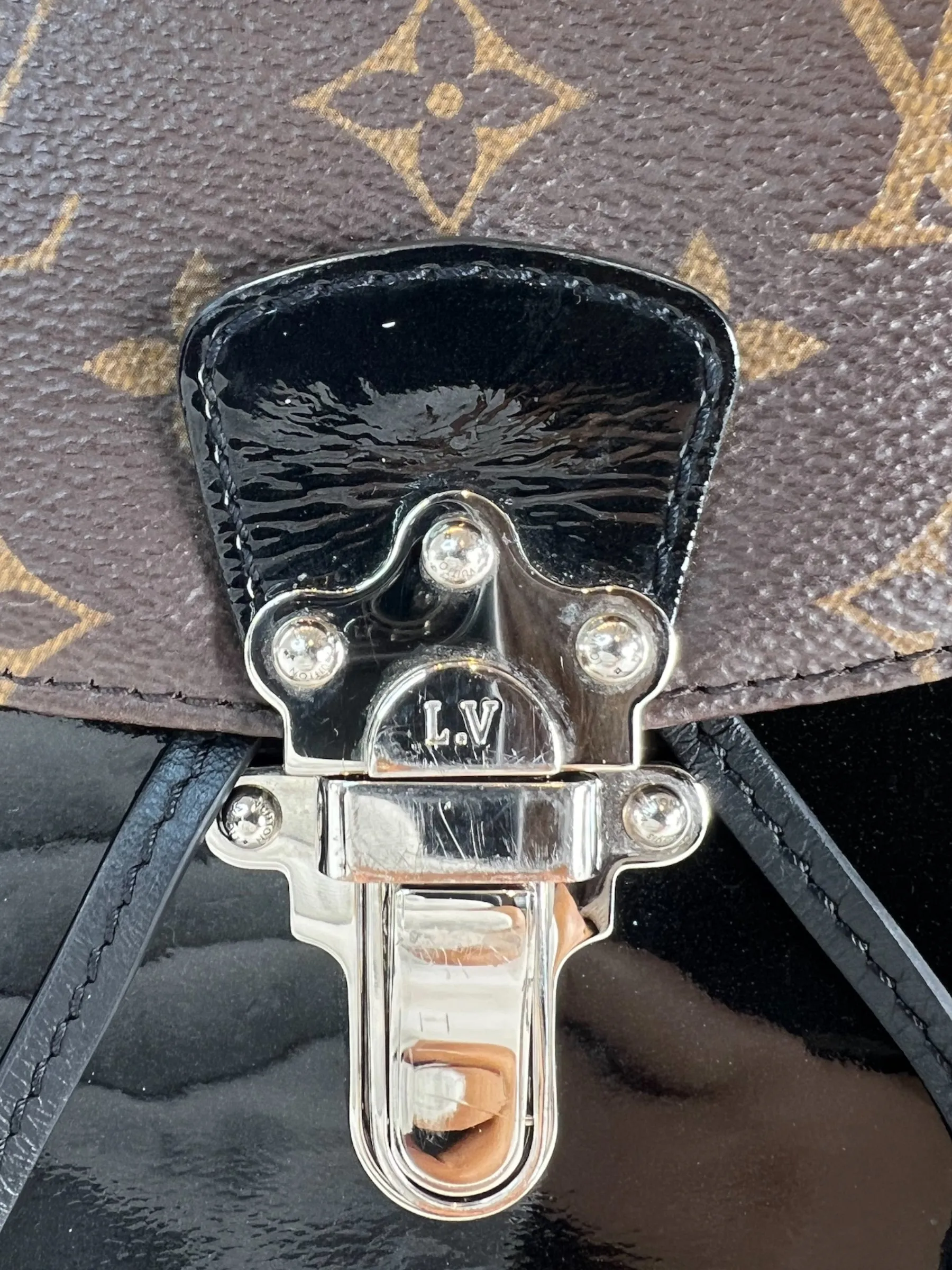 Louis Vuitton Monogram Canvas & Black Patent Leather Hot Springs Backpack