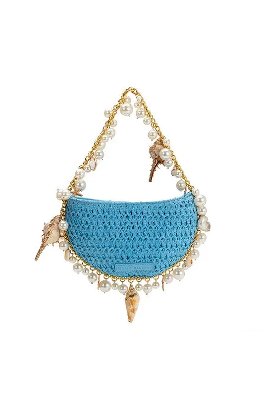 Melie Bianco Isla Natural Shells Straw Top Handle Bag