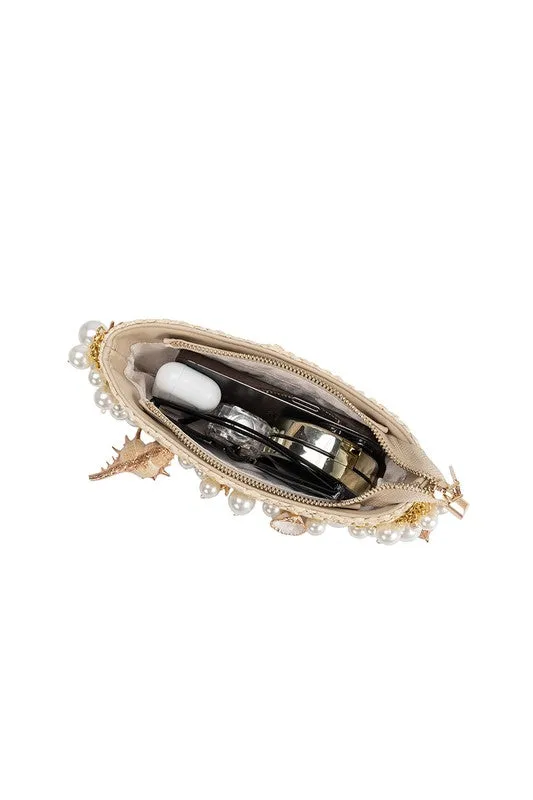Melie Bianco Isla Natural Shells Straw Top Handle Bag