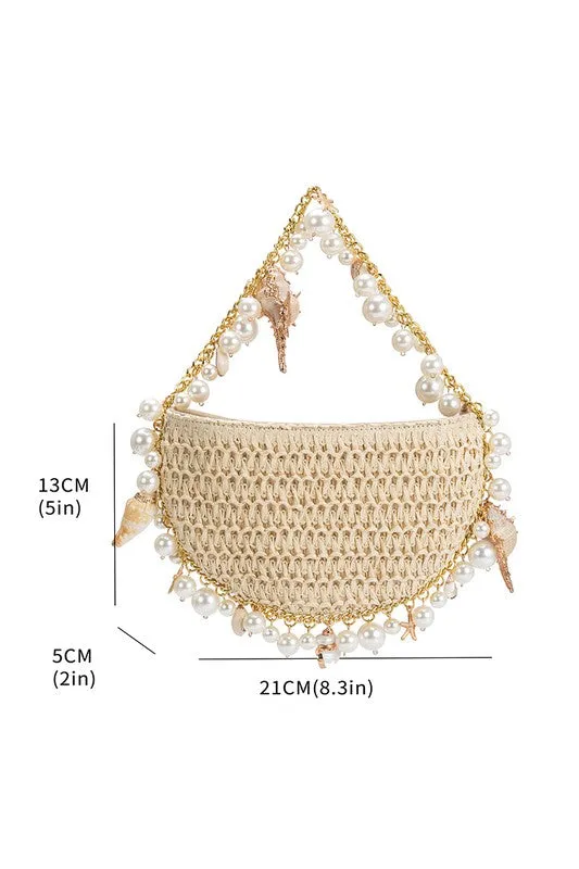 Melie Bianco Isla Natural Shells Straw Top Handle Bag