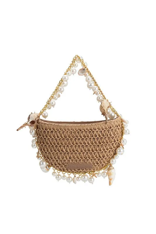 Melie Bianco Isla Natural Shells Straw Top Handle Bag