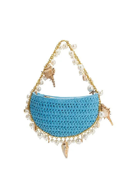 Melie Bianco Isla Natural Shells Straw Top Handle Bag
