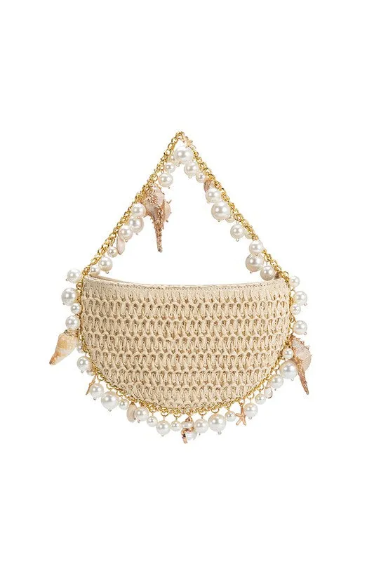Melie Bianco Isla Natural Shells Straw Top Handle Bag