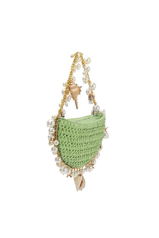Melie Bianco Isla Natural Shells Straw Top Handle Bag