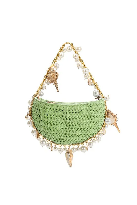 Melie Bianco Isla Natural Shells Straw Top Handle Bag