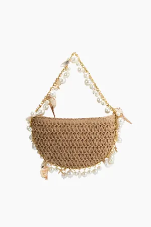 Melie Bianco Isla Natural Shells Straw Top Handle Bag