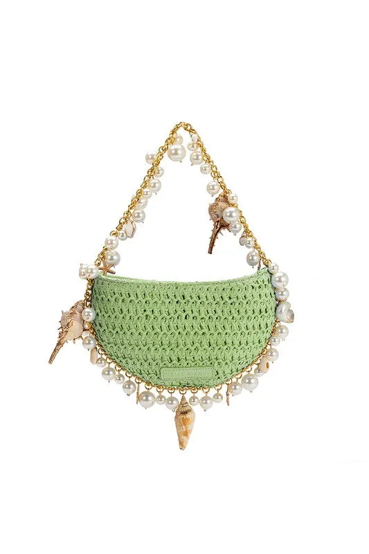 Melie Bianco Isla Natural Shells Straw Top Handle Bag