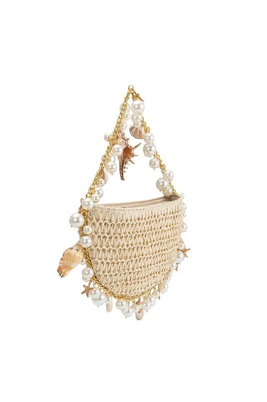 Melie Bianco Isla Natural Shells Straw Top Handle Bag