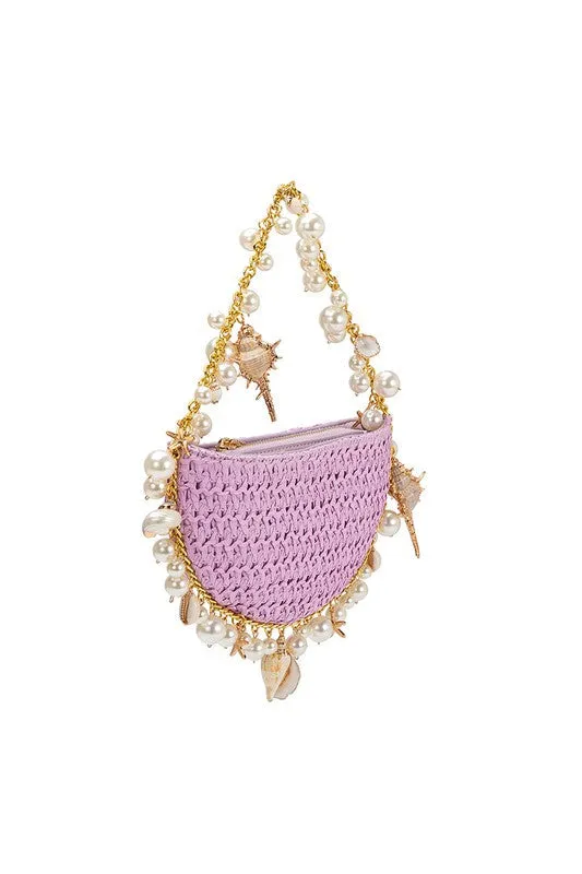 Melie Bianco Isla Natural Shells Straw Top Handle Bag