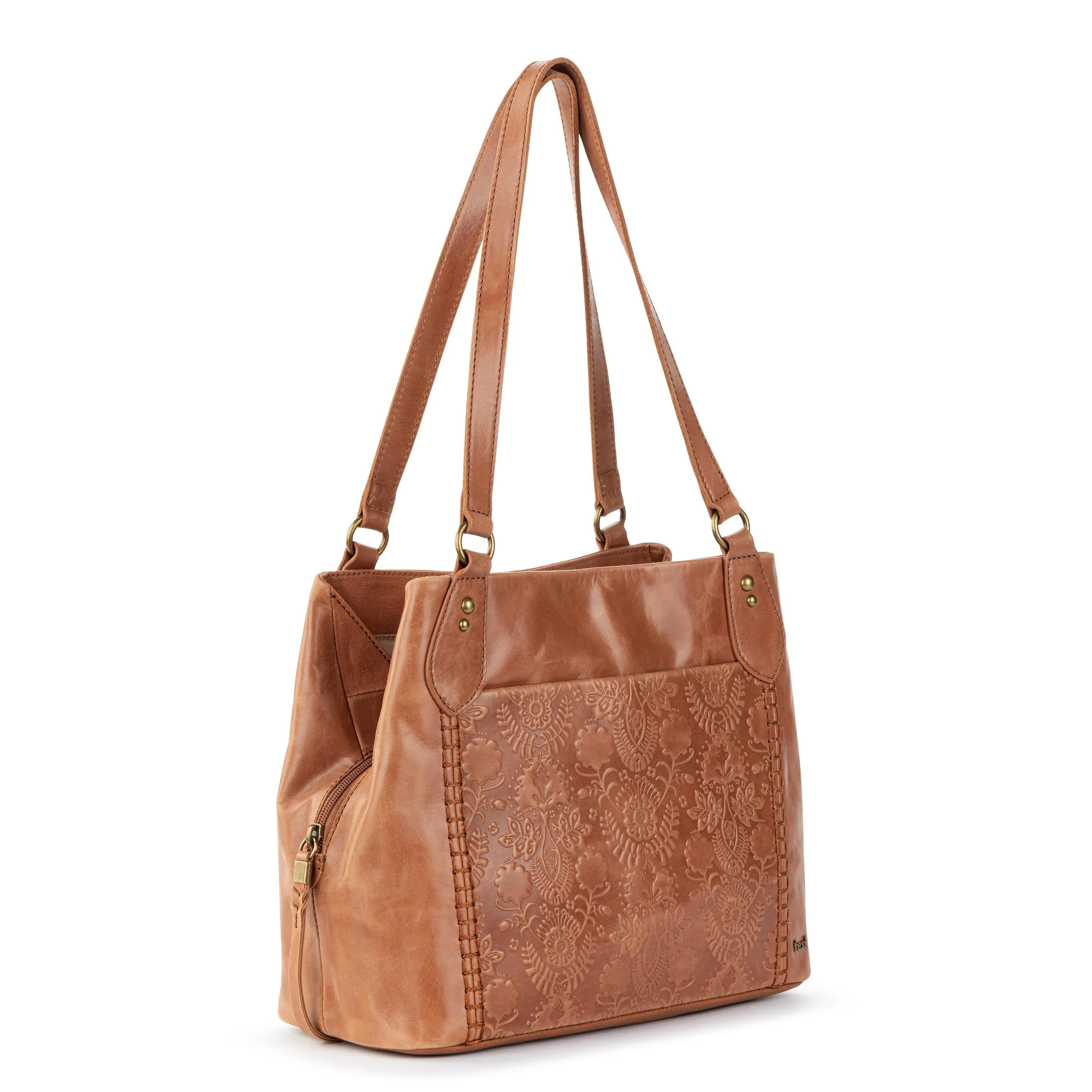 Melrose Satchel - Leather - Tobacco Floral Embossed