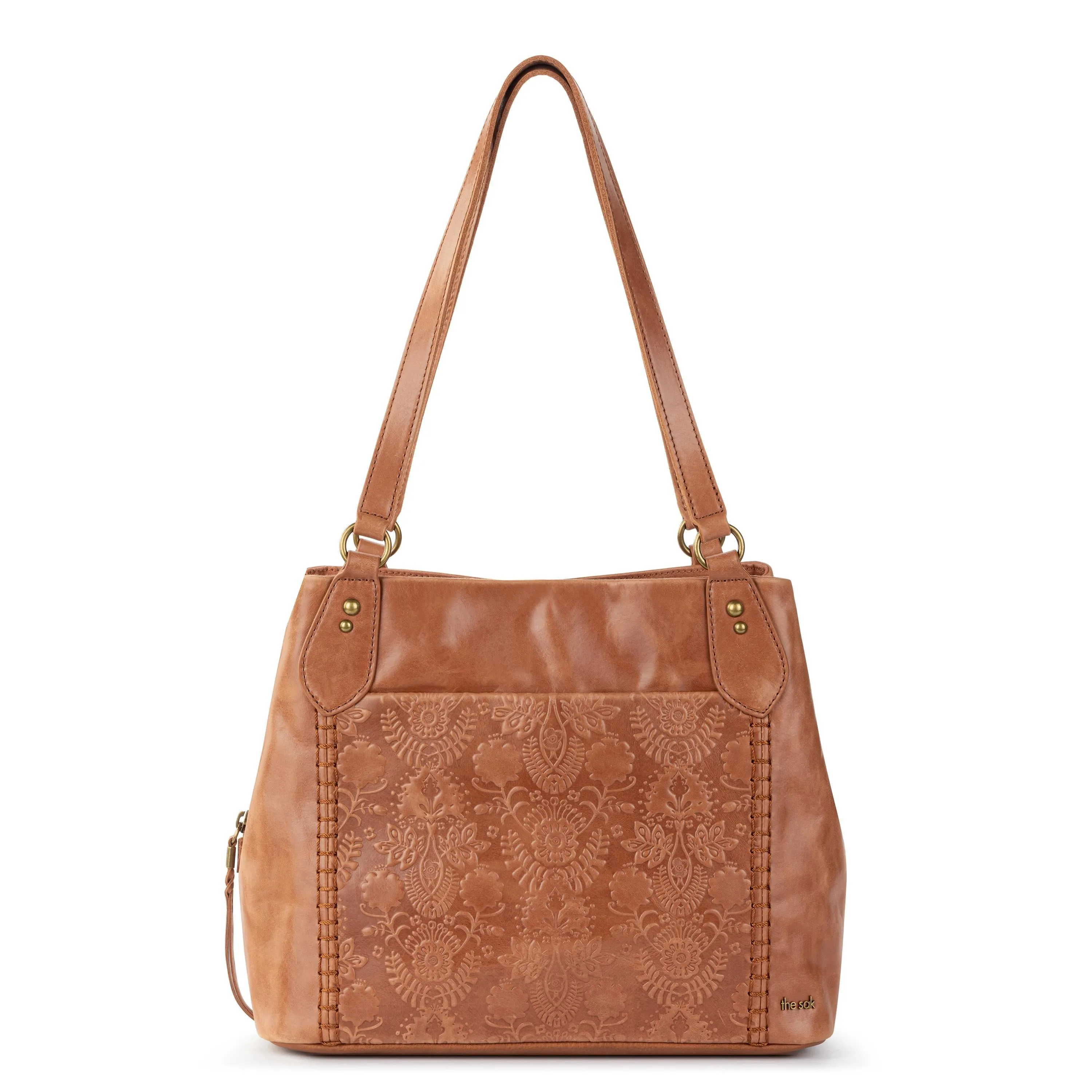 Melrose Satchel - Leather - Tobacco Floral Embossed