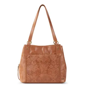 Melrose Satchel - Leather - Tobacco Floral Embossed