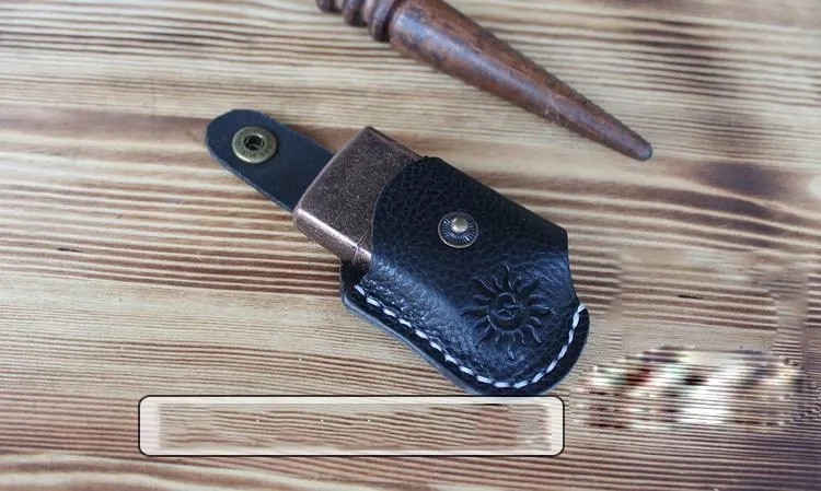 Mens Black Leather Standard Zippo Lighter Cases Handmade Tan Zippo Lighter Holder with Belt Loop