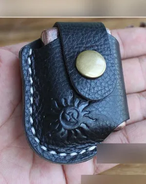 Mens Black Leather Standard Zippo Lighter Cases Handmade Tan Zippo Lighter Holder with Belt Loop