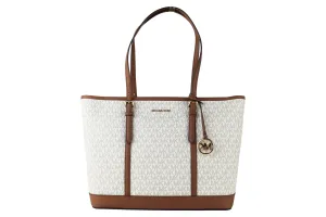 Michael Kors Jet Set Travel Large Vanilla Signature PVC TZ Shoulder Tote Handbag