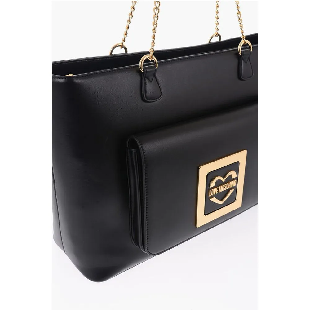 Moschino LOVE Faux Leather Tote Bag with Golden Women's Details