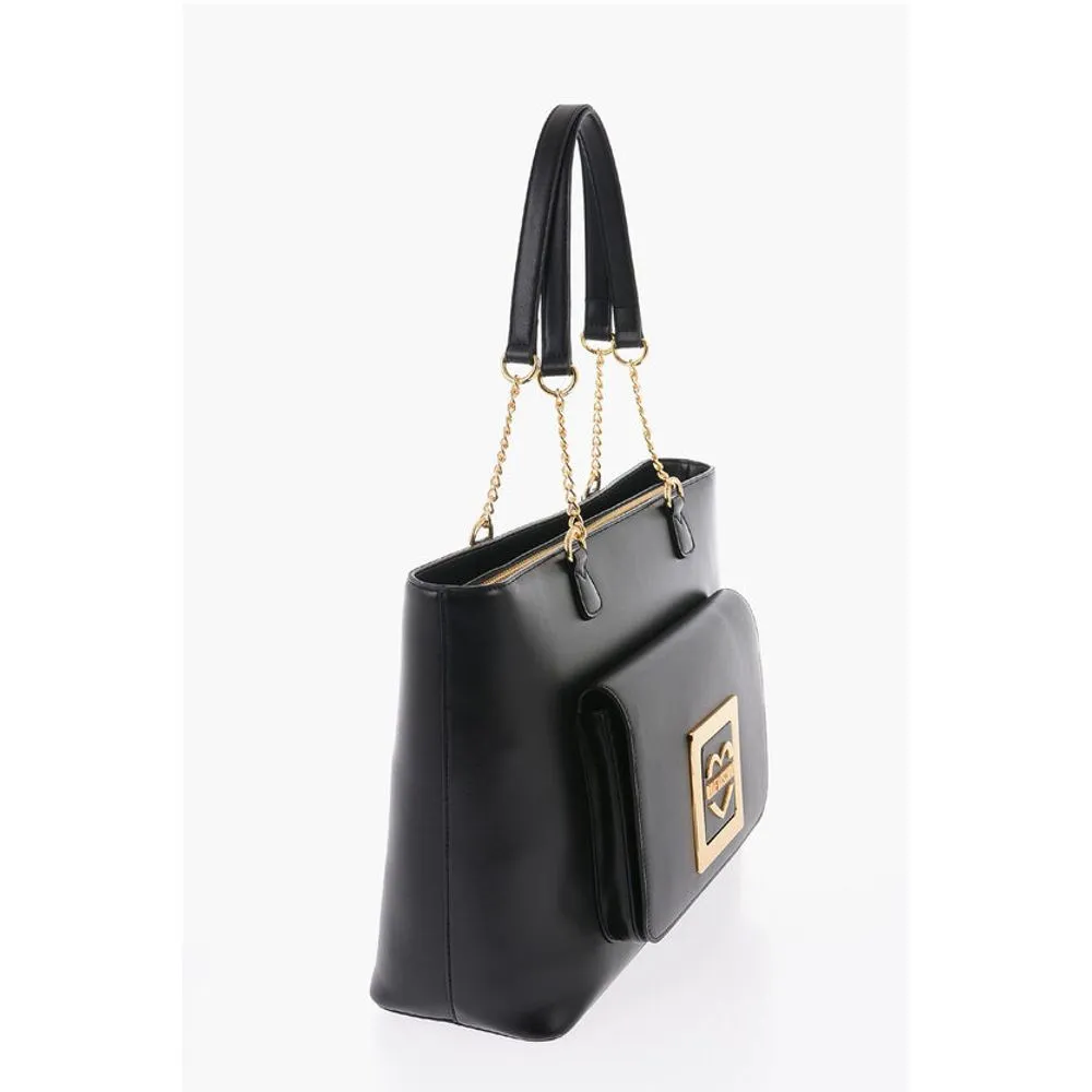 Moschino LOVE Faux Leather Tote Bag with Golden Women's Details