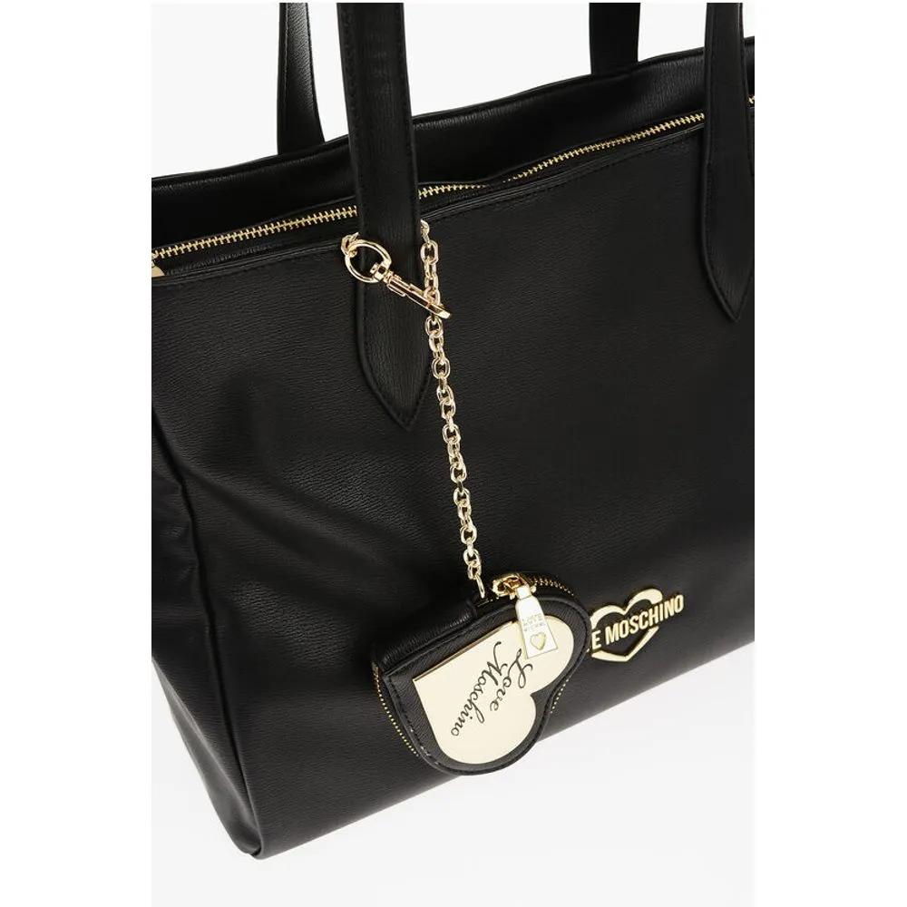 Moschino LOVE Faux Leather Tote Bag with Heart Shaped Women's Pouch