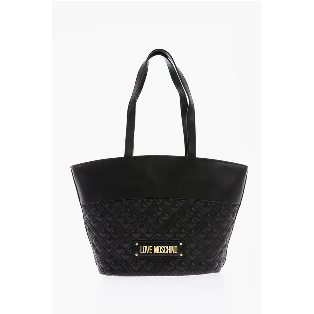 Moschino LOVE Quilted Faux Leather Tote Bag with Embossed Women's Logo