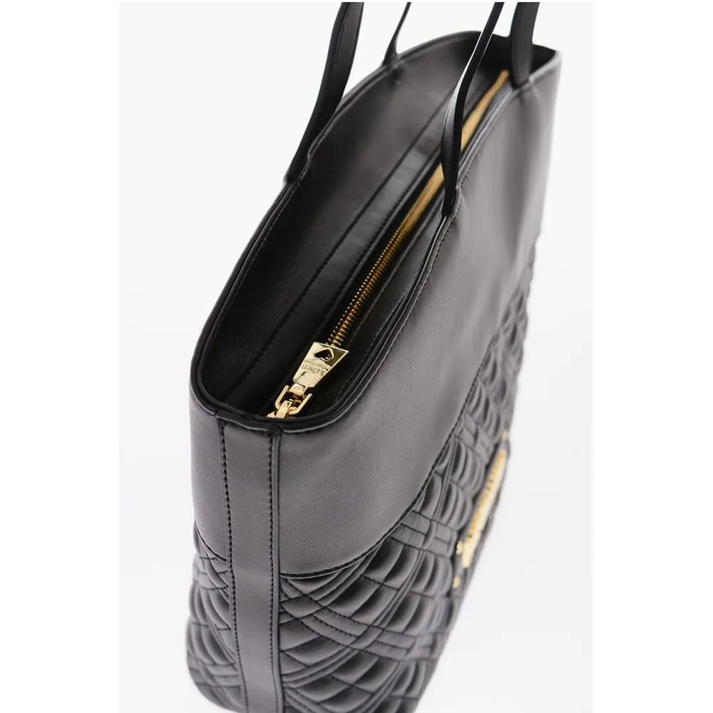 Moschino LOVE Quilted Faux Leather Tote Bag with Embossed Women's Logo