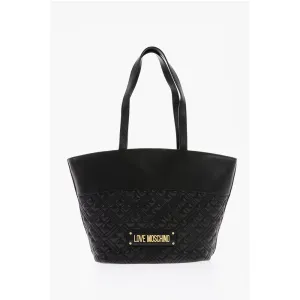 Moschino LOVE Quilted Faux Leather Tote Bag with Embossed Women's Logo