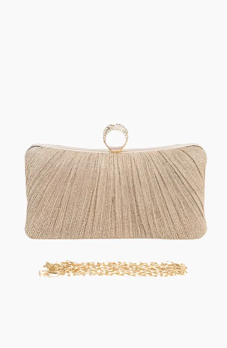 Pleated Metallic Box Clutch Bag