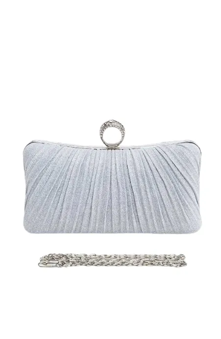 Pleated Metallic Box Clutch Bag