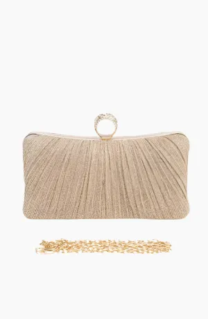 Pleated Metallic Box Clutch Bag