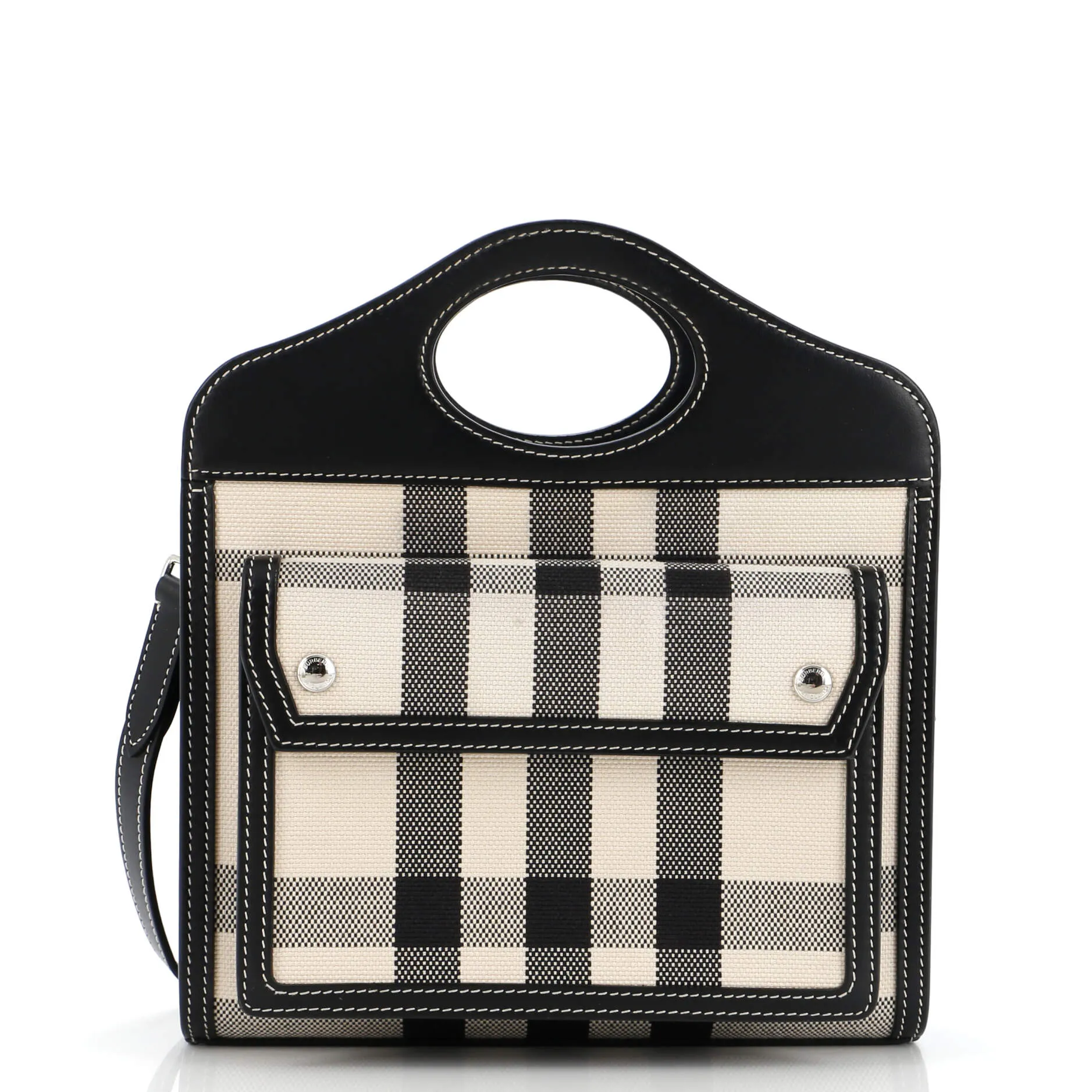 Pocket Tote Check Canvas with Leather Mini