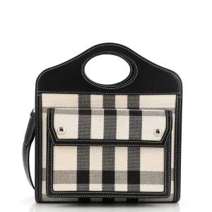 Pocket Tote Check Canvas with Leather Mini