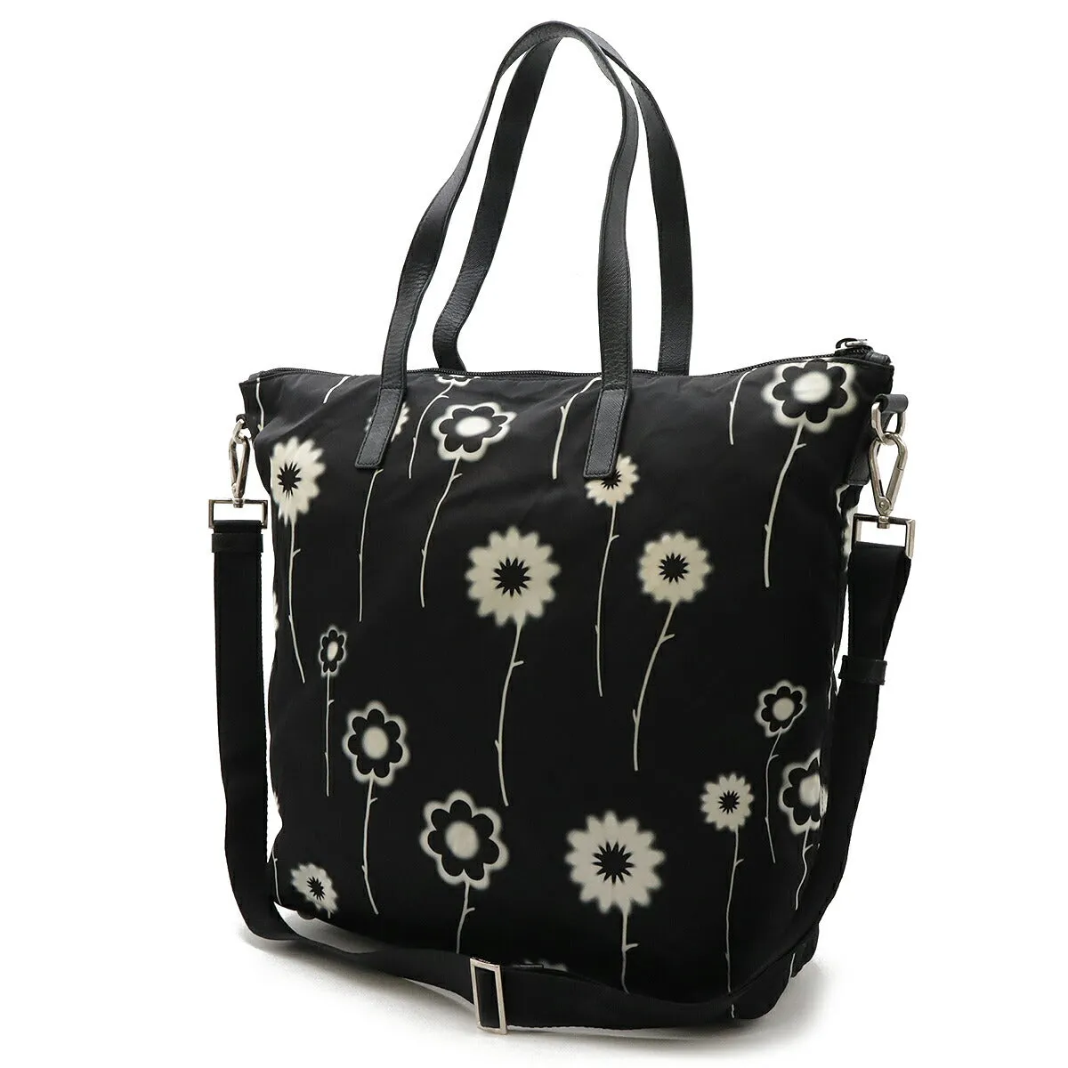 Prada Nylon Leather Tote Bag