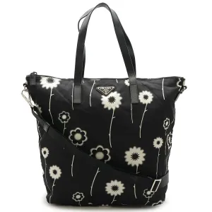 Prada Nylon Leather Tote Bag