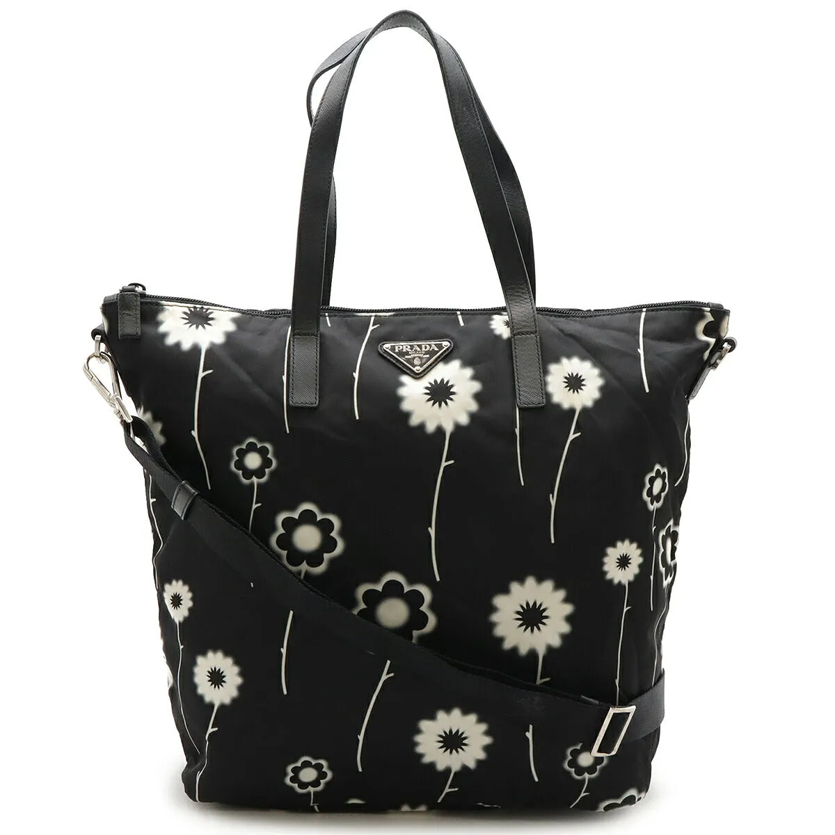 Prada Nylon Leather Tote Bag
