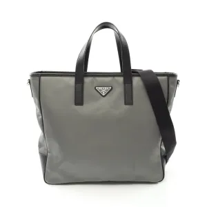Prada Nylon Saffiano Leather Tote Bag