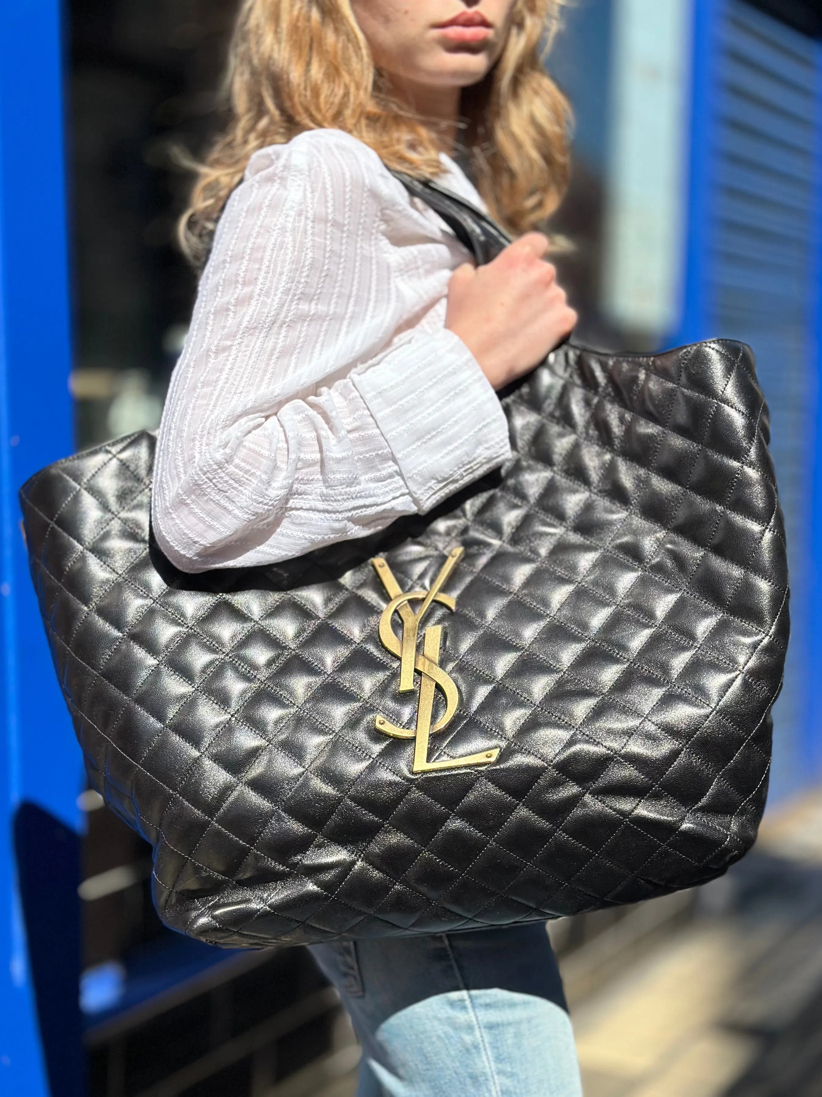 Saint Laurent Black Quilted Leather iCare Large Tote