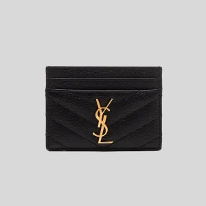 SAINT LAURENT YSL Cassandre Matelasse Card Case In Grain De Poudre Embossed Leather Black 423291