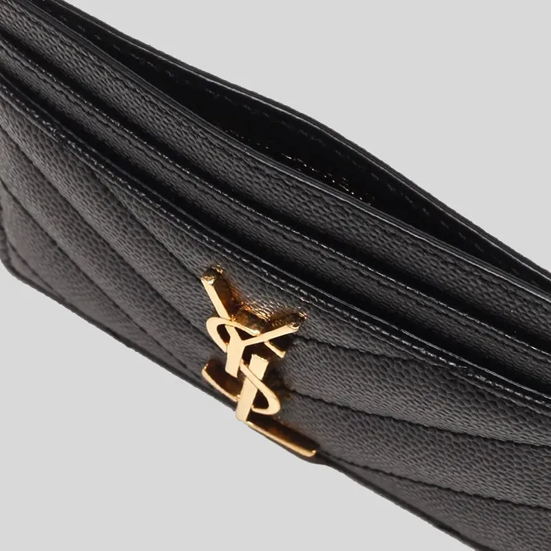 SAINT LAURENT YSL Cassandre Matelasse Card Case In Grain De Poudre Embossed Leather Black 423291