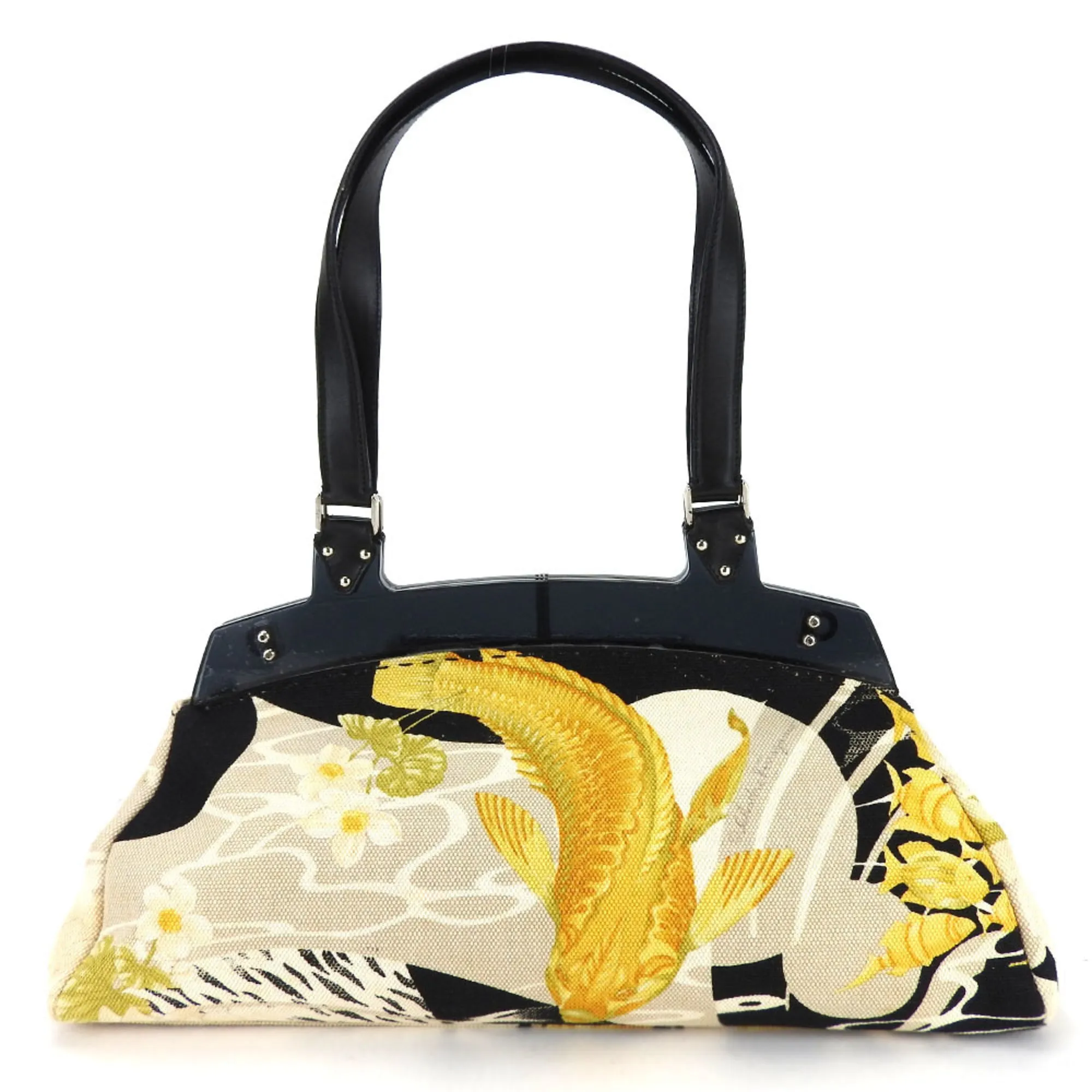 Salvatore Ferragamo Gancini  yellow Canvas Leather Plastic Tote Bag (Pre-Owned)