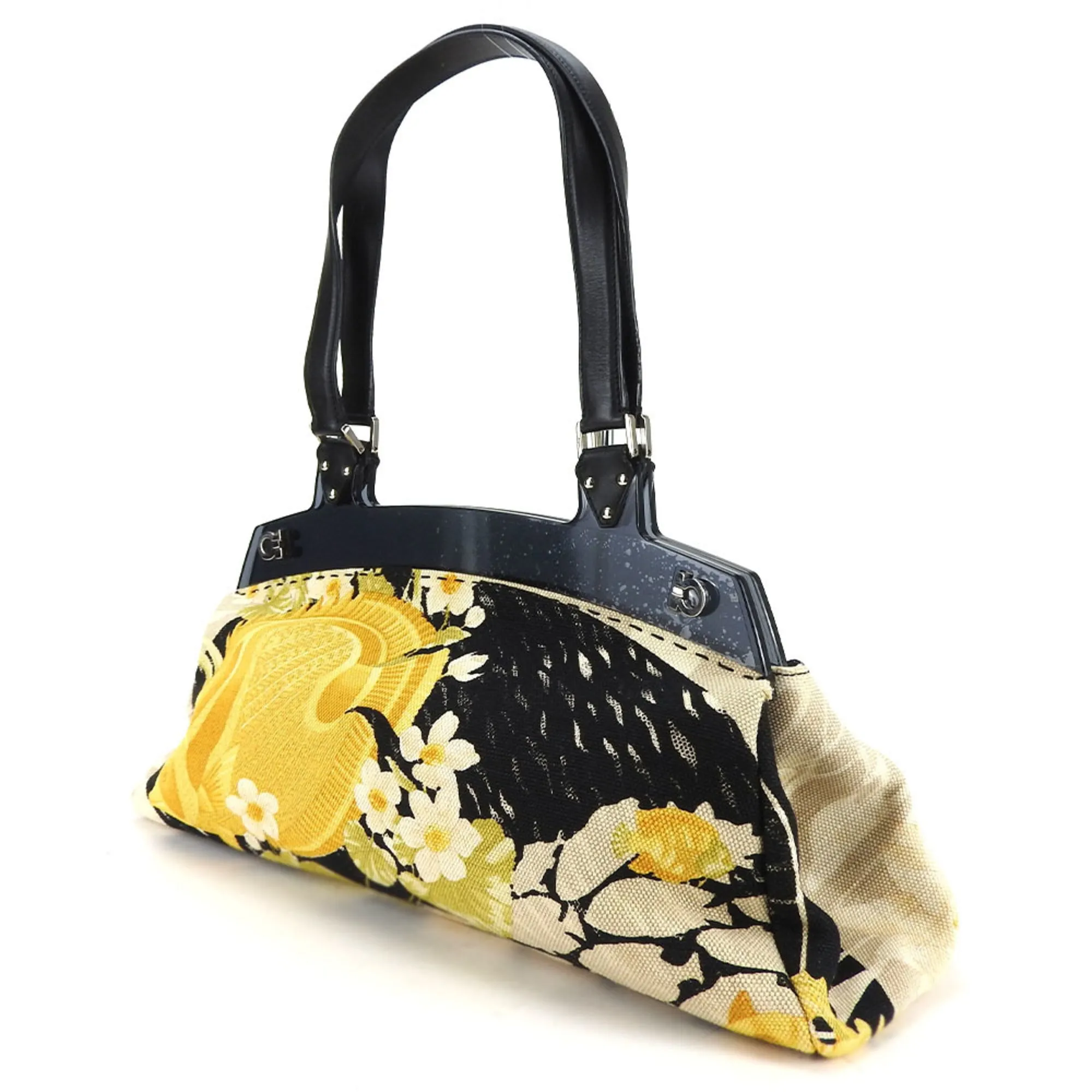 Salvatore Ferragamo Gancini  yellow Canvas Leather Plastic Tote Bag (Pre-Owned)