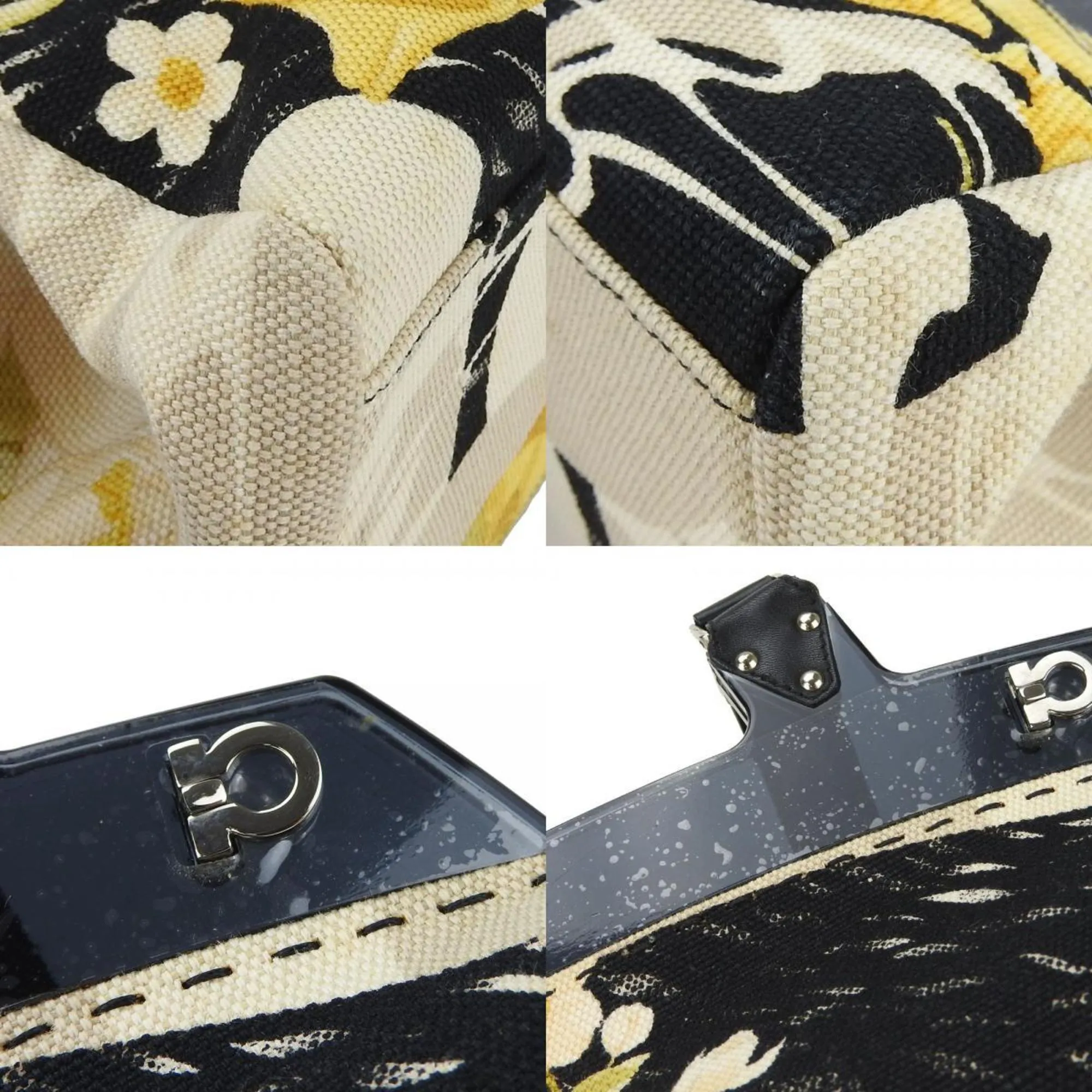 Salvatore Ferragamo Gancini  yellow Canvas Leather Plastic Tote Bag (Pre-Owned)