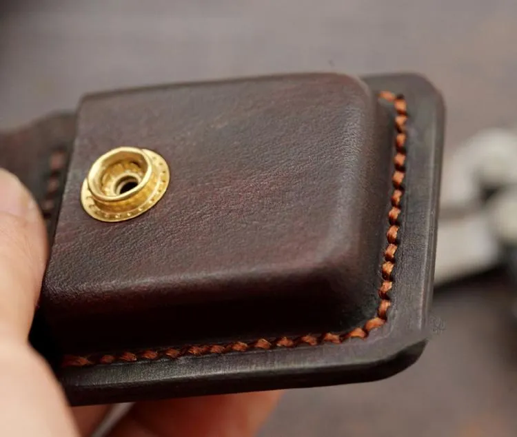 Skull Brown Leather Mens S.T.Dupont Lighter Cases Ronson Lighter Holder For Men