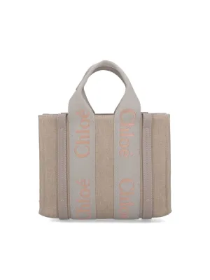 Small "Woody" Tote Bag  Beige