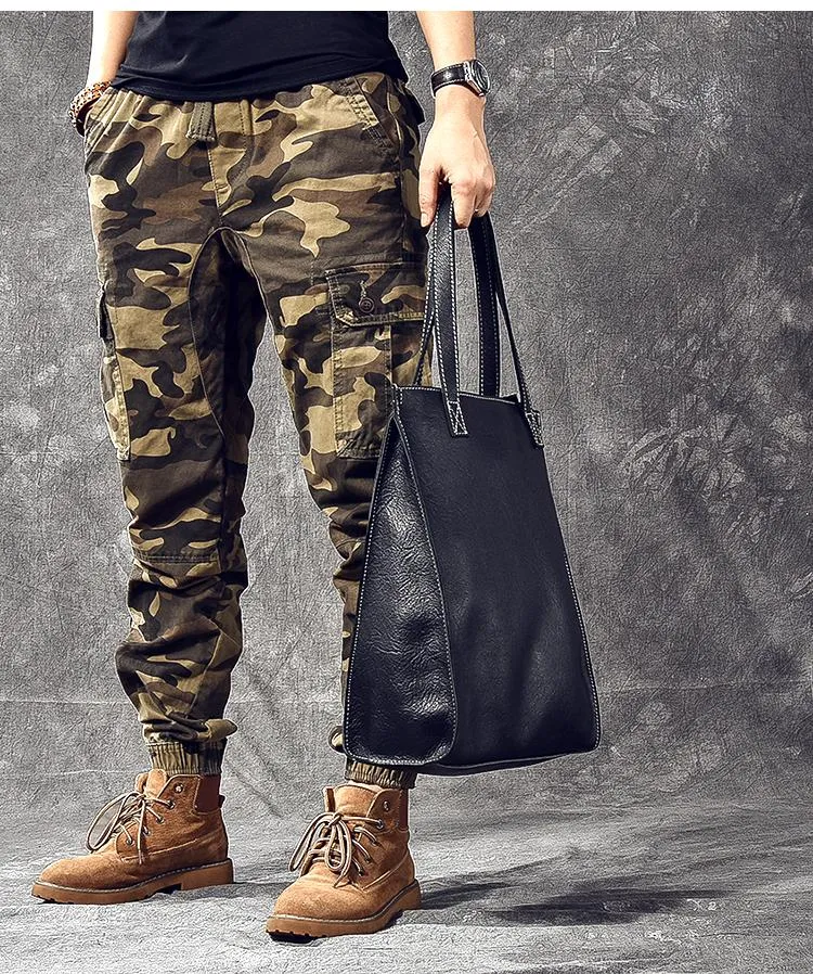 Soft Leather Mens Womens 15" Large Shoulder Bag Black Tote Bag Large Side Bag For Men